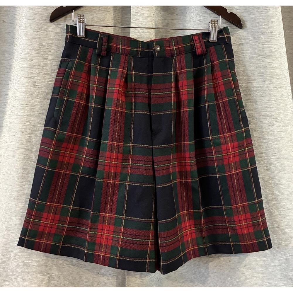 Vintage Biagio red‎ and green tartan plaid Shorts Size Petite 12 Wool Preppy
